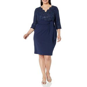 HOST PICK! NWT Alex Evenings Mid-Length Beaded Sequin V-neck Formal Navy 18 $250
